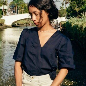 Et Tigre Navy blue cotton poplin top size XS/S